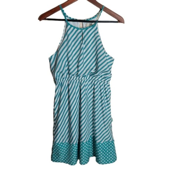 Ya Los Angeles Aqua Green/White Striped Dress - Size L - Picture 1 of 5